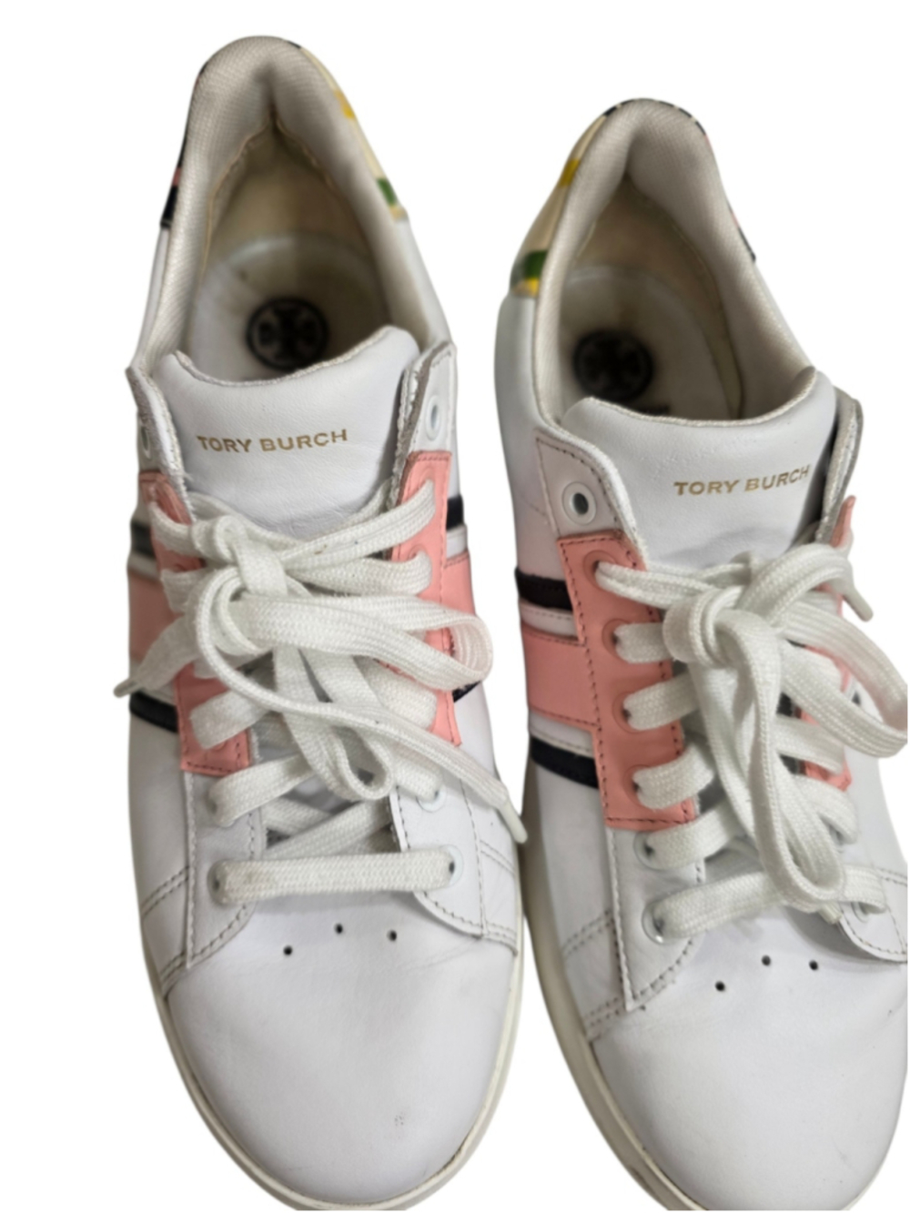Women's Tory Burch Leather Sneakers, White and Pink Size 8